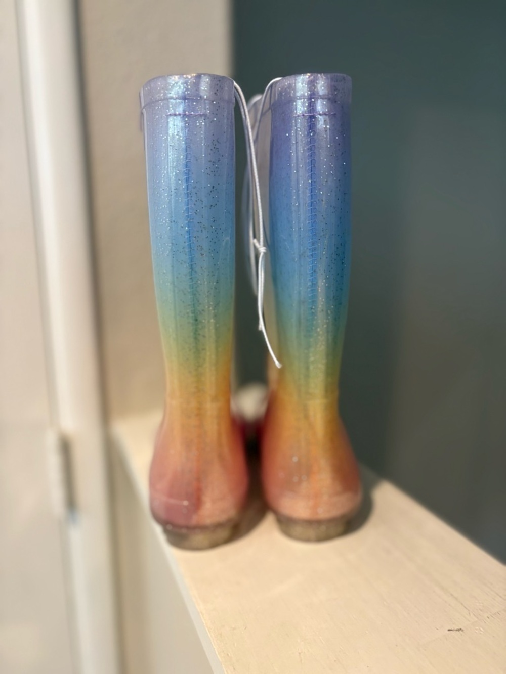 Kids' Target Cat & Jack Glitter Rainbow Ombre Rain Boots Size 1 NEW - Picture 4 of 6
